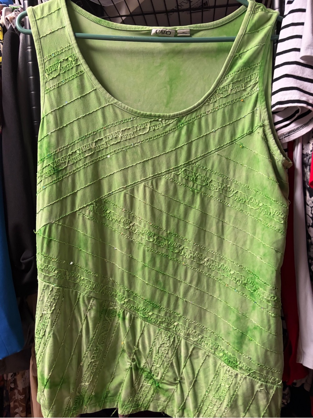 Cato Bright Lime Green Textured Scoop Neck Tank